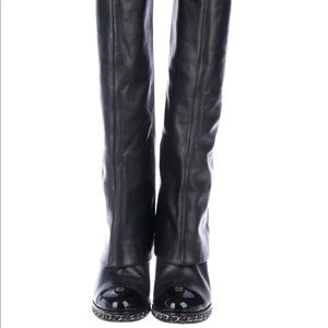 Chanel CC Chain Link Knee High Boots Leather 37